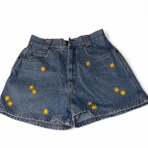 Blue Jean Shorts with Yellow Embroidery